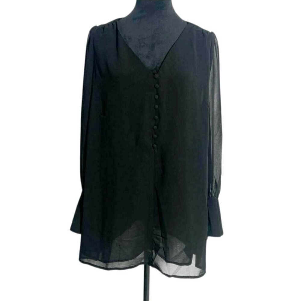 NEW Avenue Studio Size 14  Top Blouse Black Career Long Sleeve Office Work
